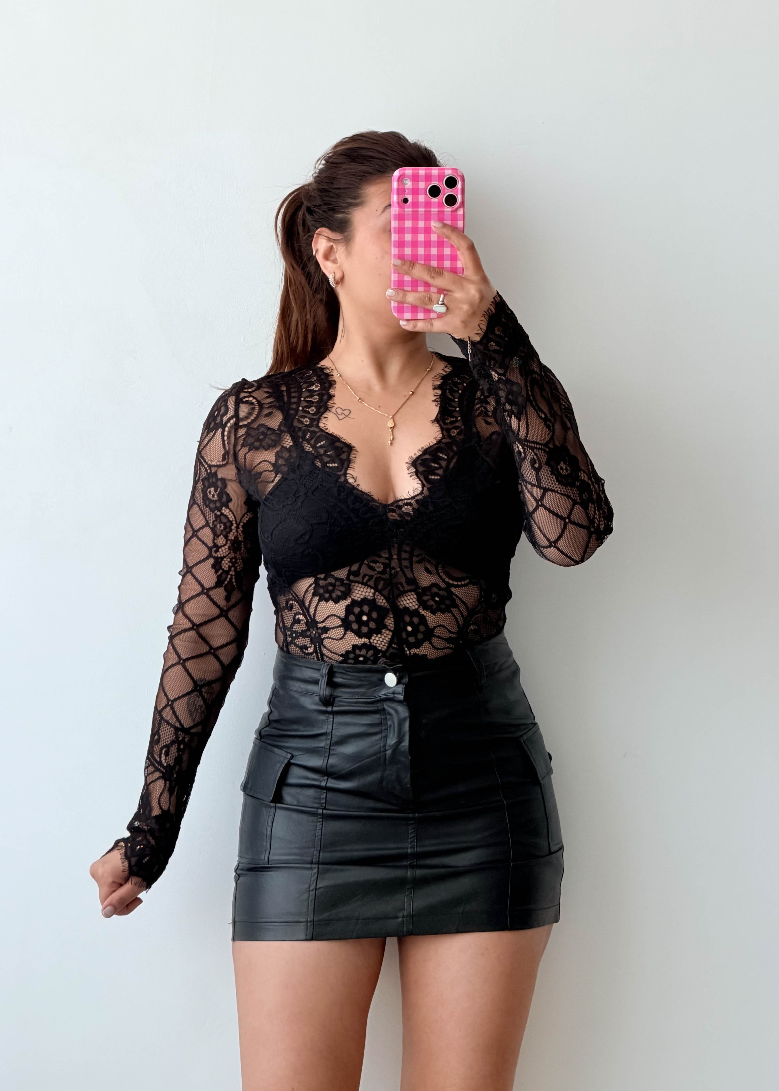Size XS & M Black Floral Lace Bodysuit