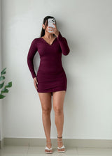 Size XS-S Burgundy Ruched Mini Dress