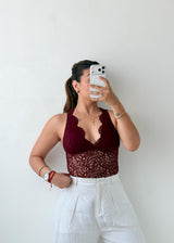 Size XS-S Burgundy Lace Halter Bodysuit