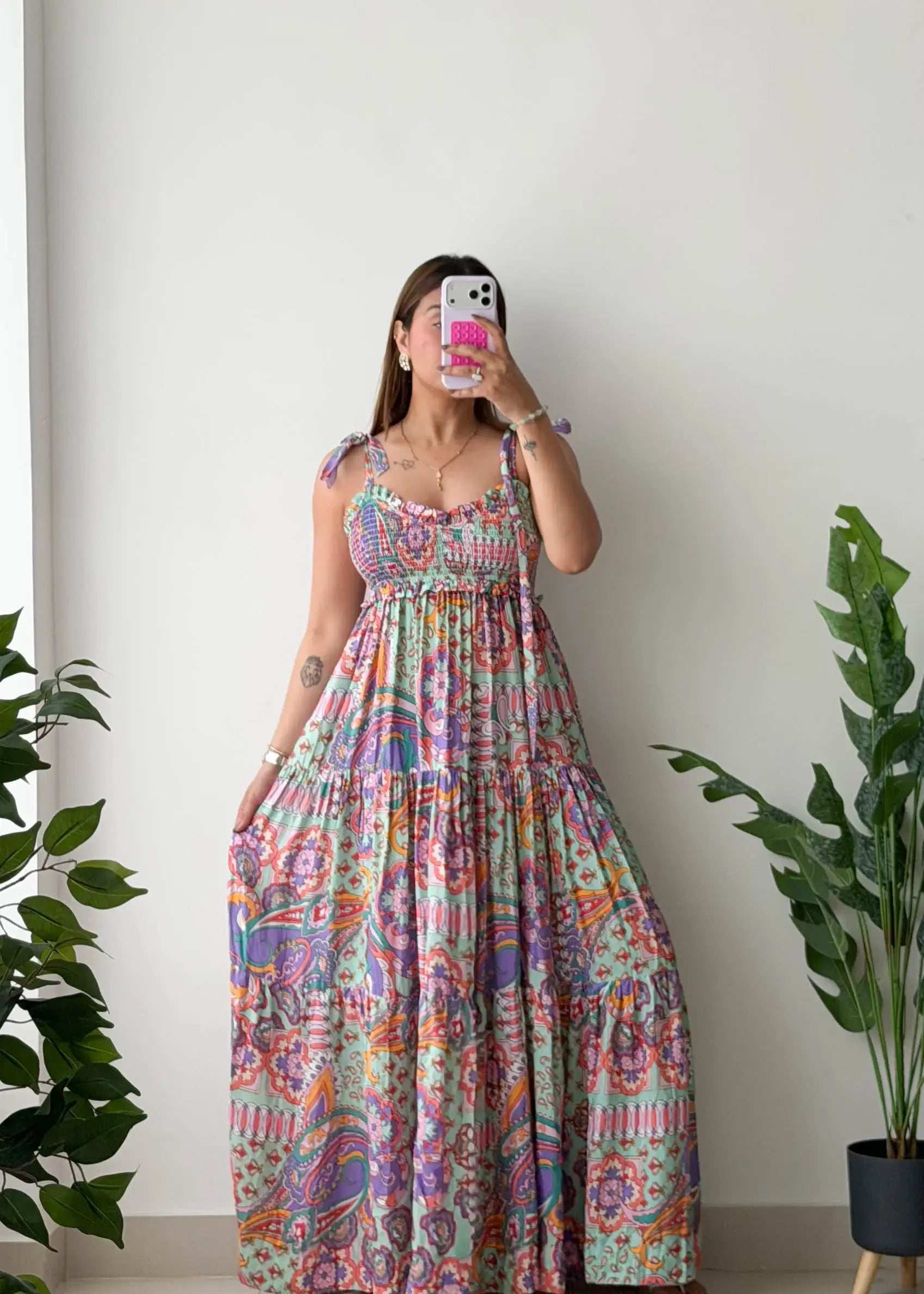 Size M-L, Multicolor Boho Tiered Maxi Dress