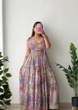 Size M-L, Multicolor Boho Tiered Maxi Dress
