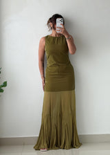 Size M Olive Green Ruched Maxi Dress