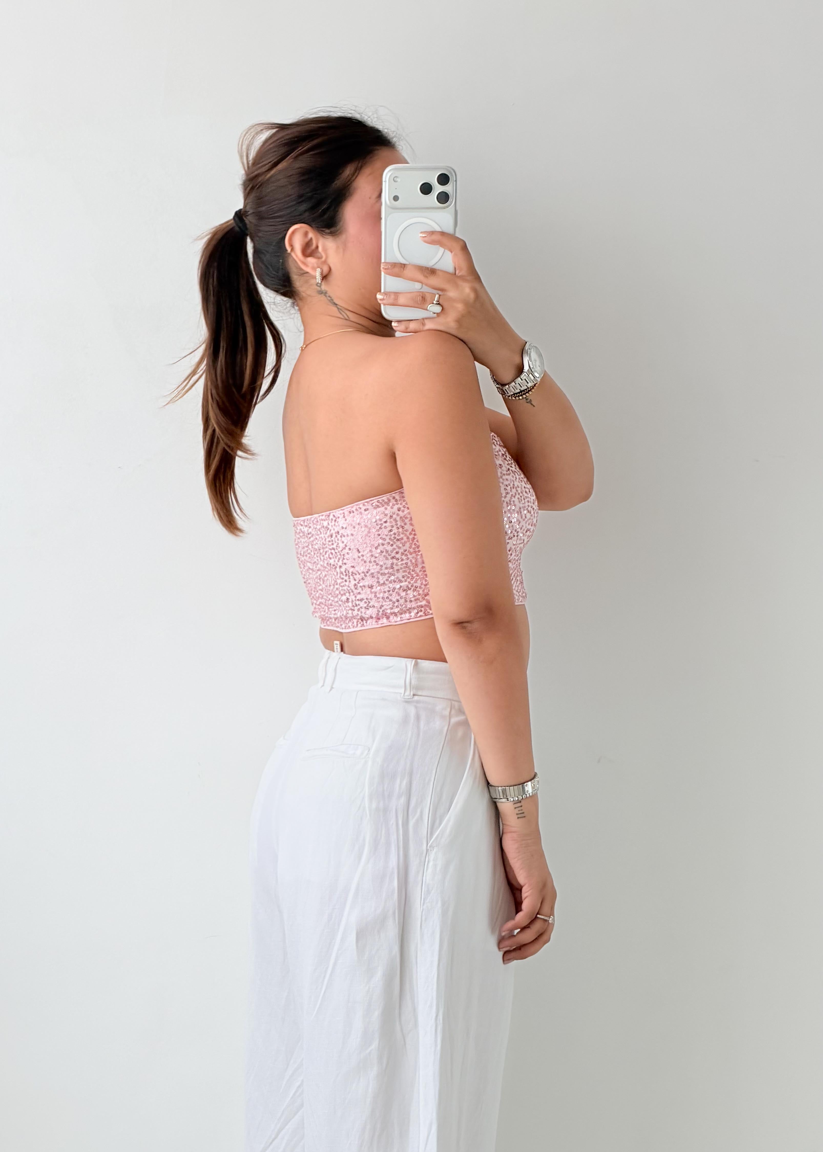 Size S-M Pink Floral Bandeau Top