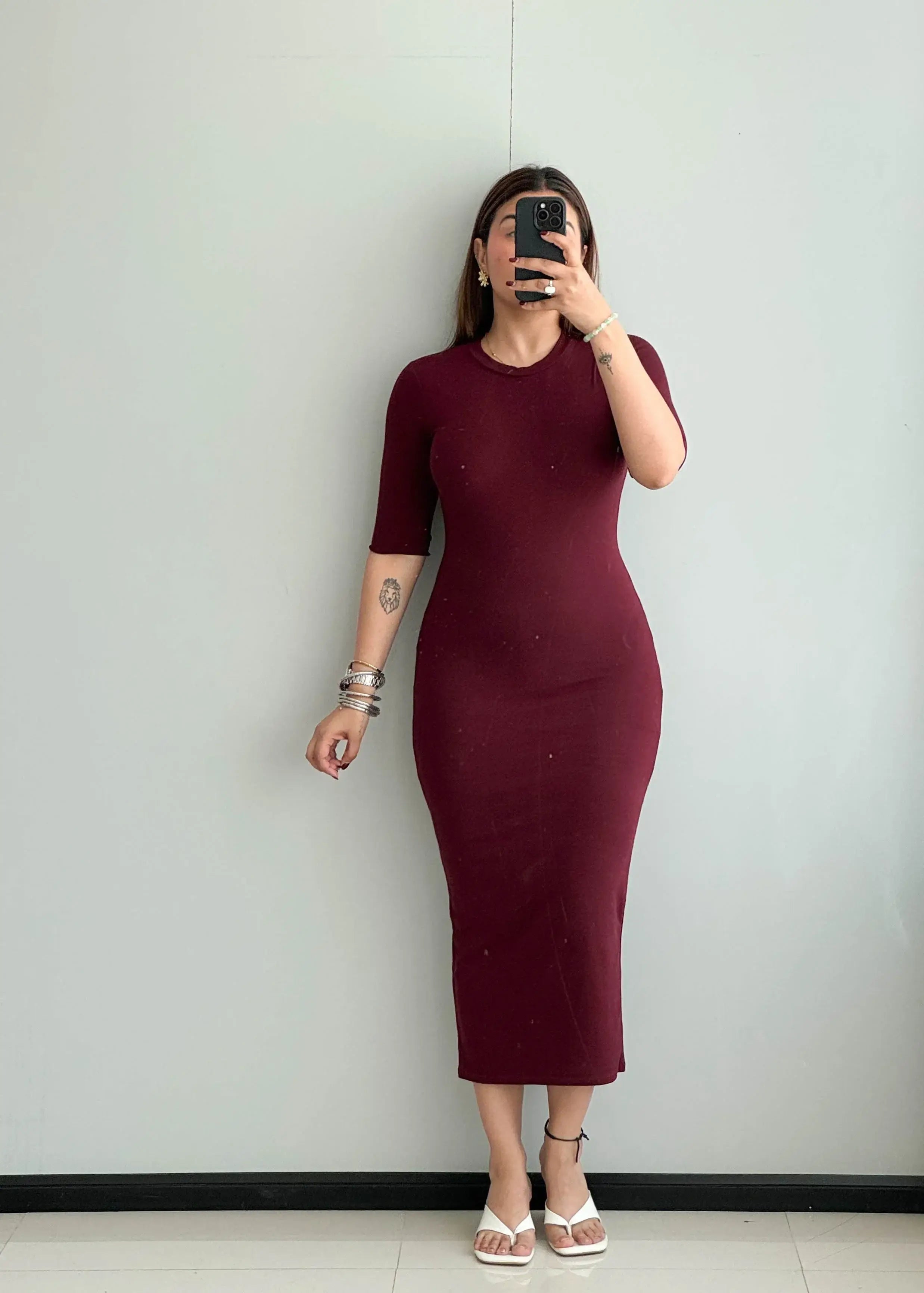 SIZE XS-S, wine Bodycon Dress - Closet by Payal
