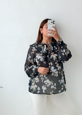 Size S-M Black Floral Sheer Blouse