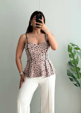 Size S-M, Pink Leopard Print Peplum Cami Top - Closet by Payal