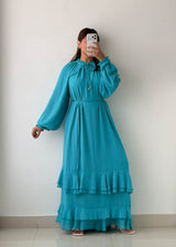 Size M-L Turquoise Chiffon Tiered Maxi Dress