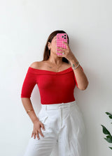 Size S-M Red Off-Shoulder Bodysuit
