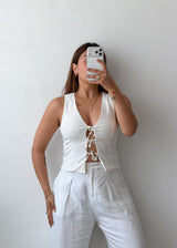 Size XS-S White Lace-Up Sleeveless Top