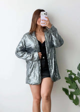 Size M-L, Silver Sequin Shirt Jacket