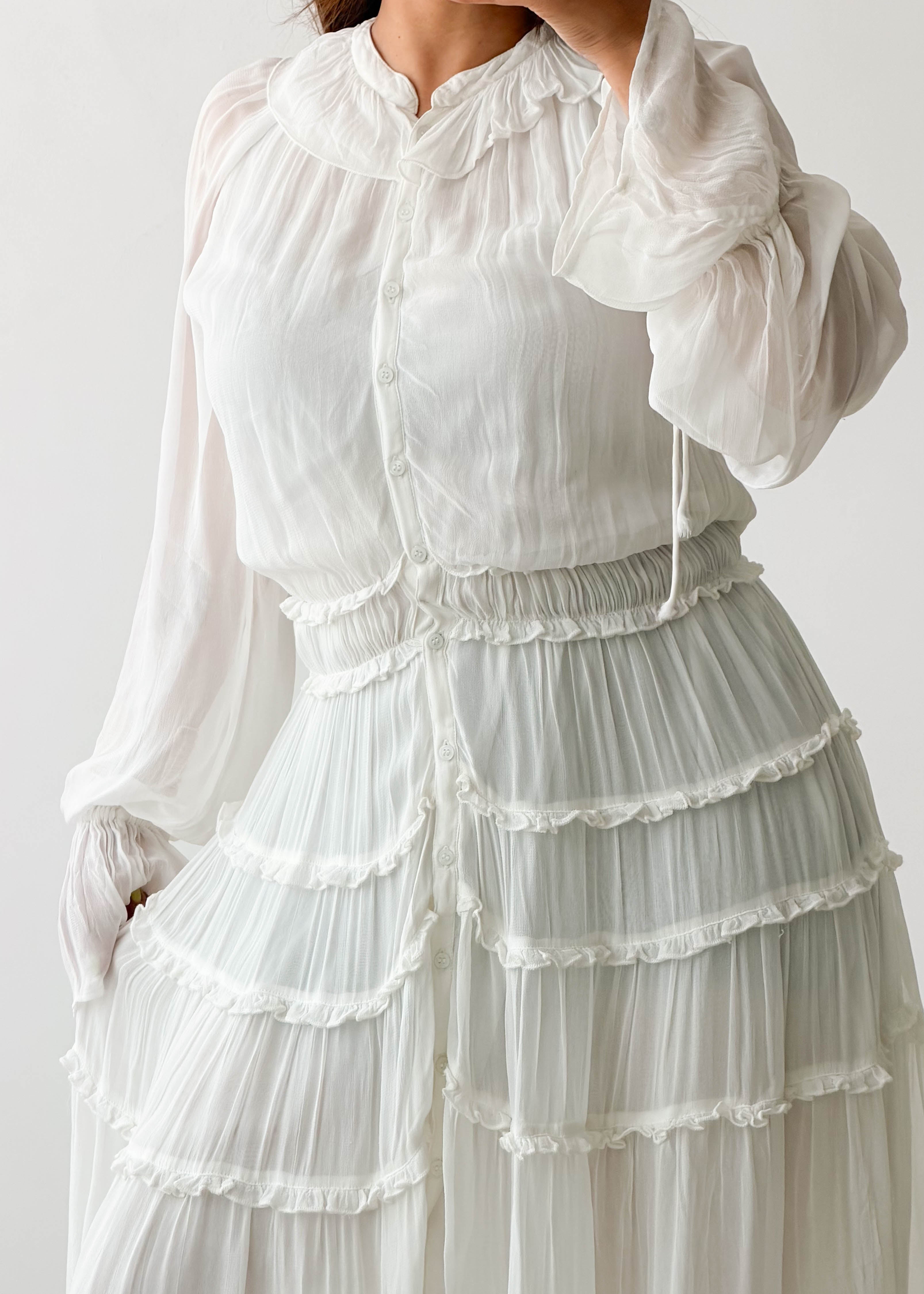 Size S-M White Tiered Ruffle Maxi Dress