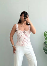 Size XS-S, White Ditsy Floral Summer Corset Top - Closet by Payal
