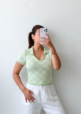 Size S-M Sage Green Pattern Knit Polo Top