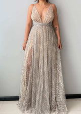 Size XS-S, Gold Plunge Neck Maxi Dress - Closet by Payal