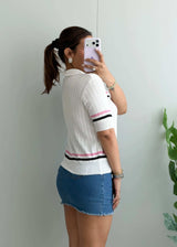 Size M-L, White Collared Knit Button Top - Closet by Payal