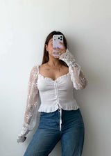 Size M-L White Smocked Lace Top