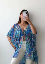 Free Size Blue Printed Cover-Up Top