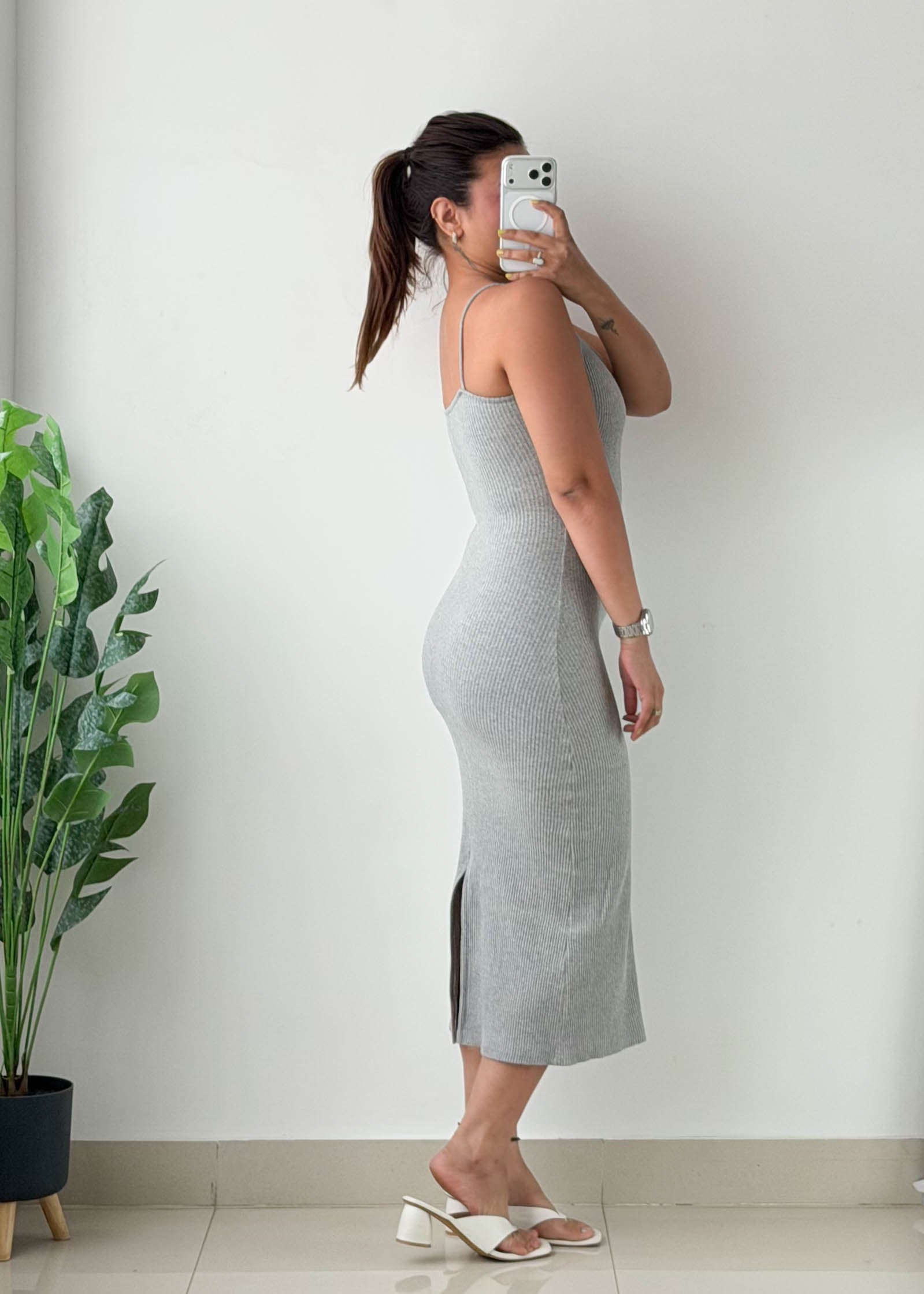 Size XS-S Grey Ribbed Bodycon Maxi Dress