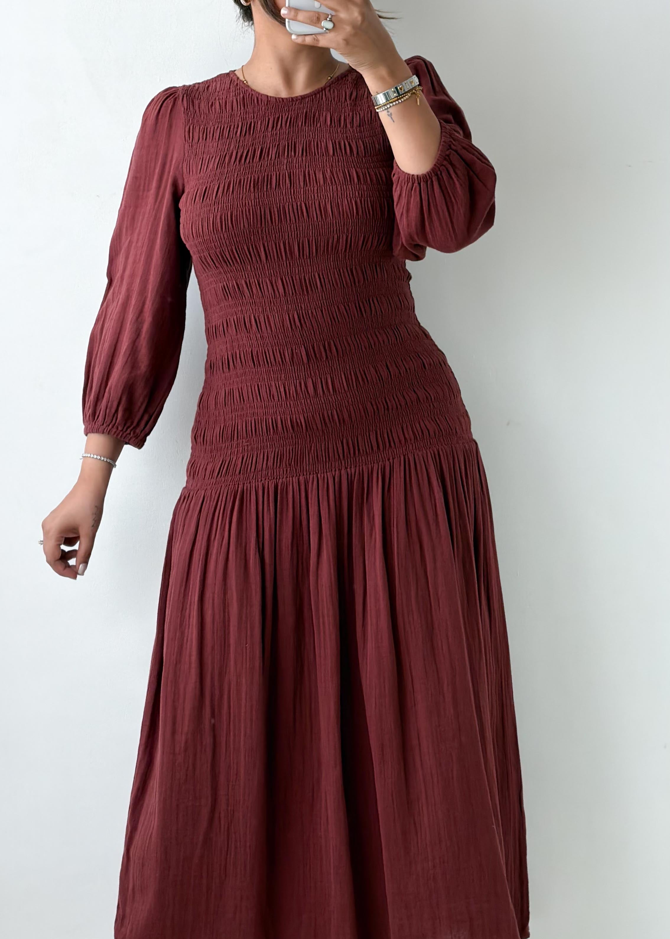 Size S-M Burgundy Smocked Maxi Dress