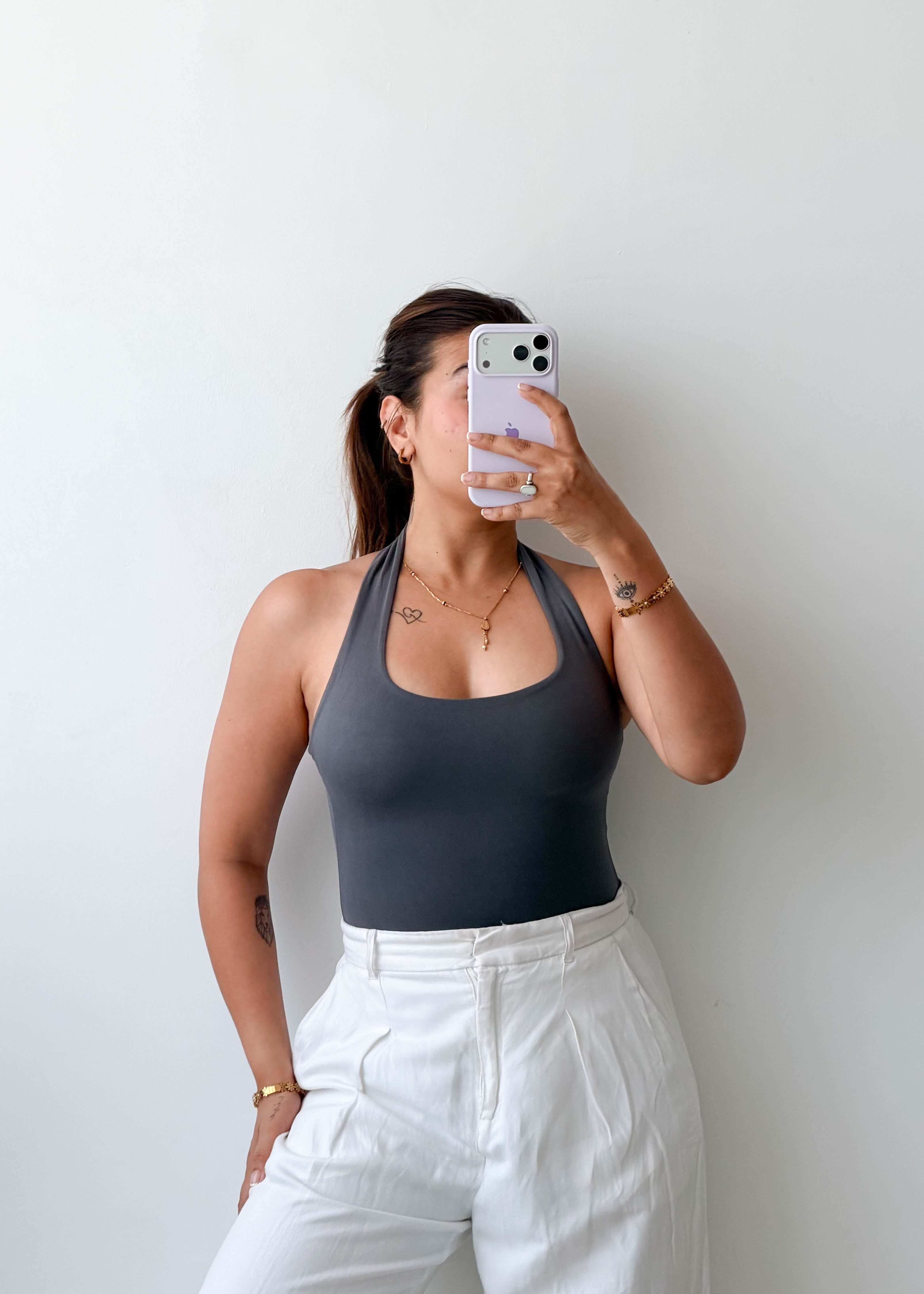 Size XS-S Charcoal Grey Halter Bodysuit