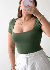 Size S, Olive Square Neck Half Sleeve Bodysuit