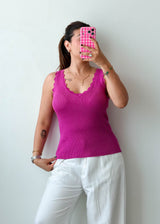 Size M-L Fuchsia Scallop Neck Ribbed Top
