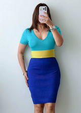 Size S-M Colorblock Ribbed Bodycon Midi Dress