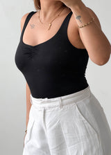 Size XS-S Black Ruched Tank Bodysuit