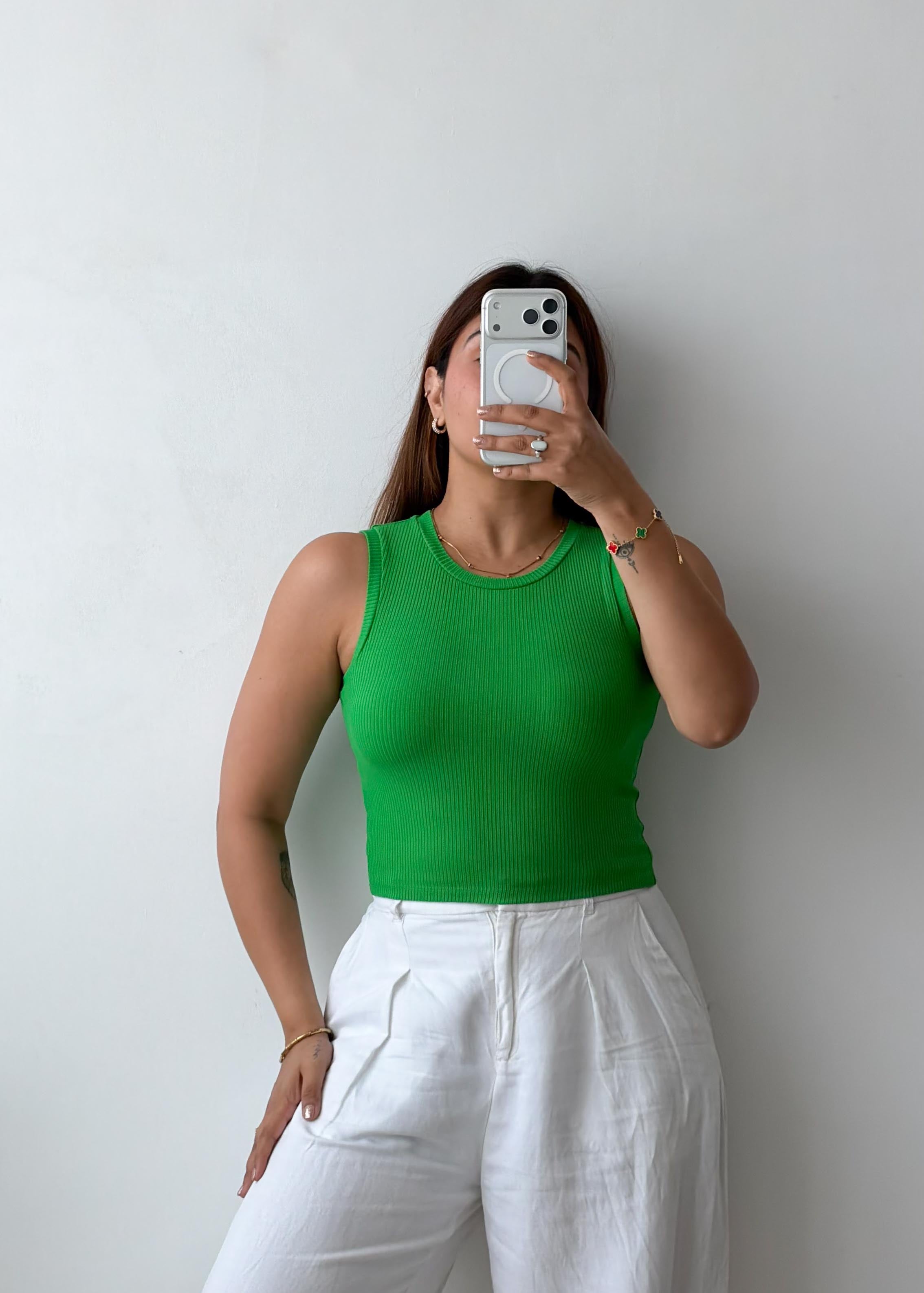 Size XS-S Green Ribbed Tank Top