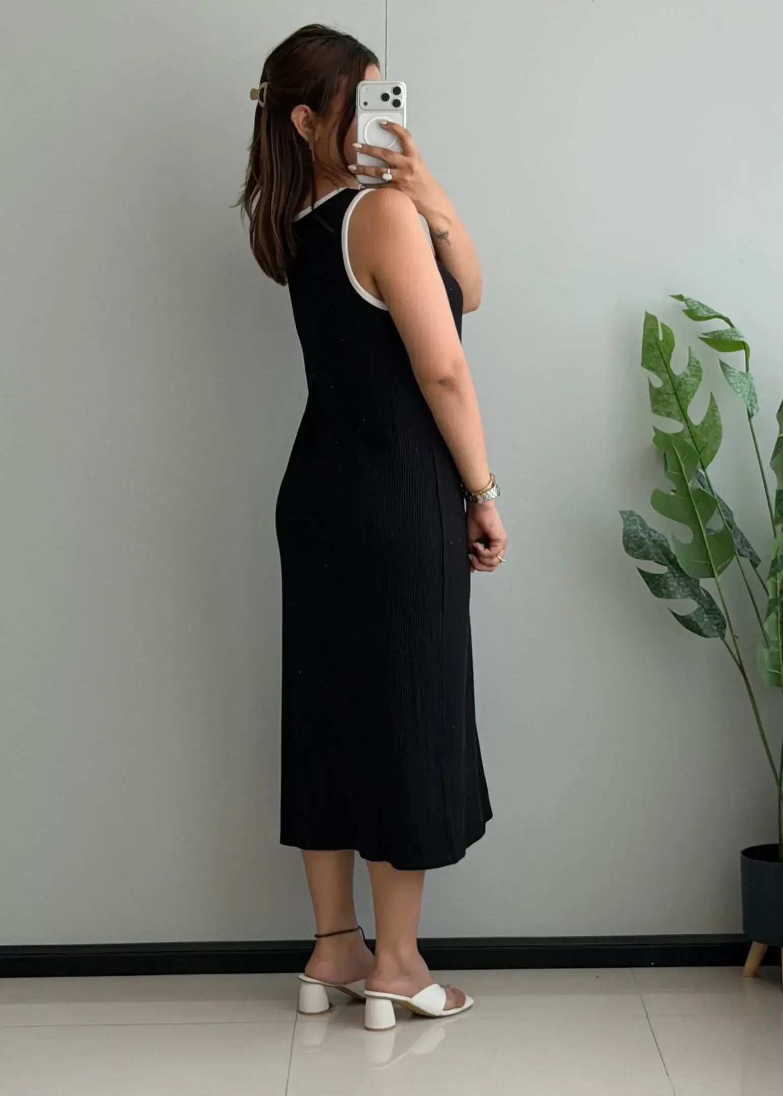 SIZE L-XL, Black Contrast Trim Sleeveless Midi Dress - Closet by Payal