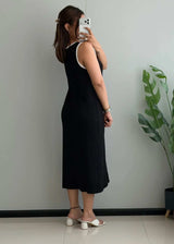 SIZE L-XL, Black Contrast Trim Sleeveless Midi Dress - Closet by Payal