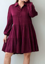 Size S-M Wine Cotton Tiered Mini Dress