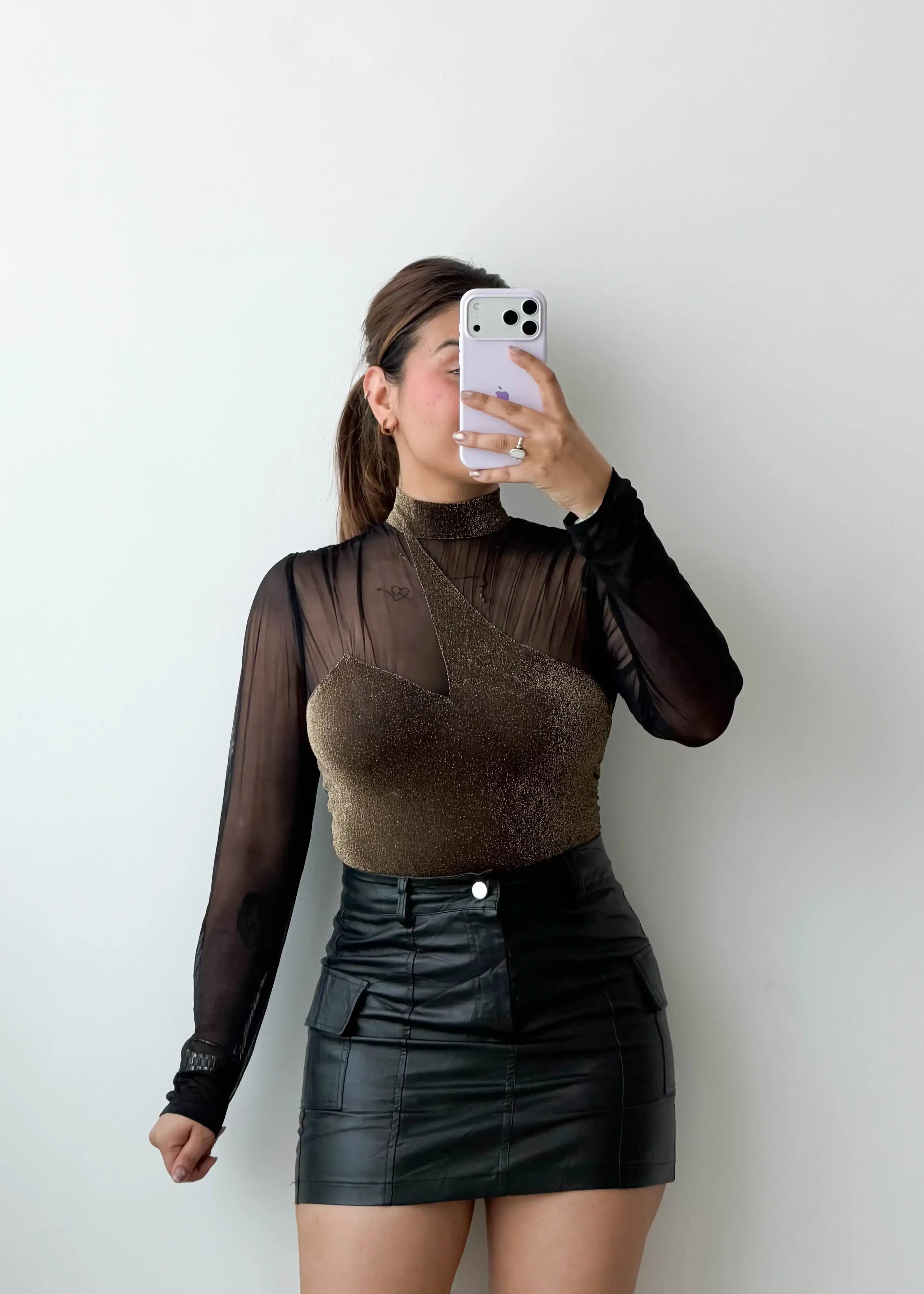 Size L Brown Sheer Layered Bodysuit