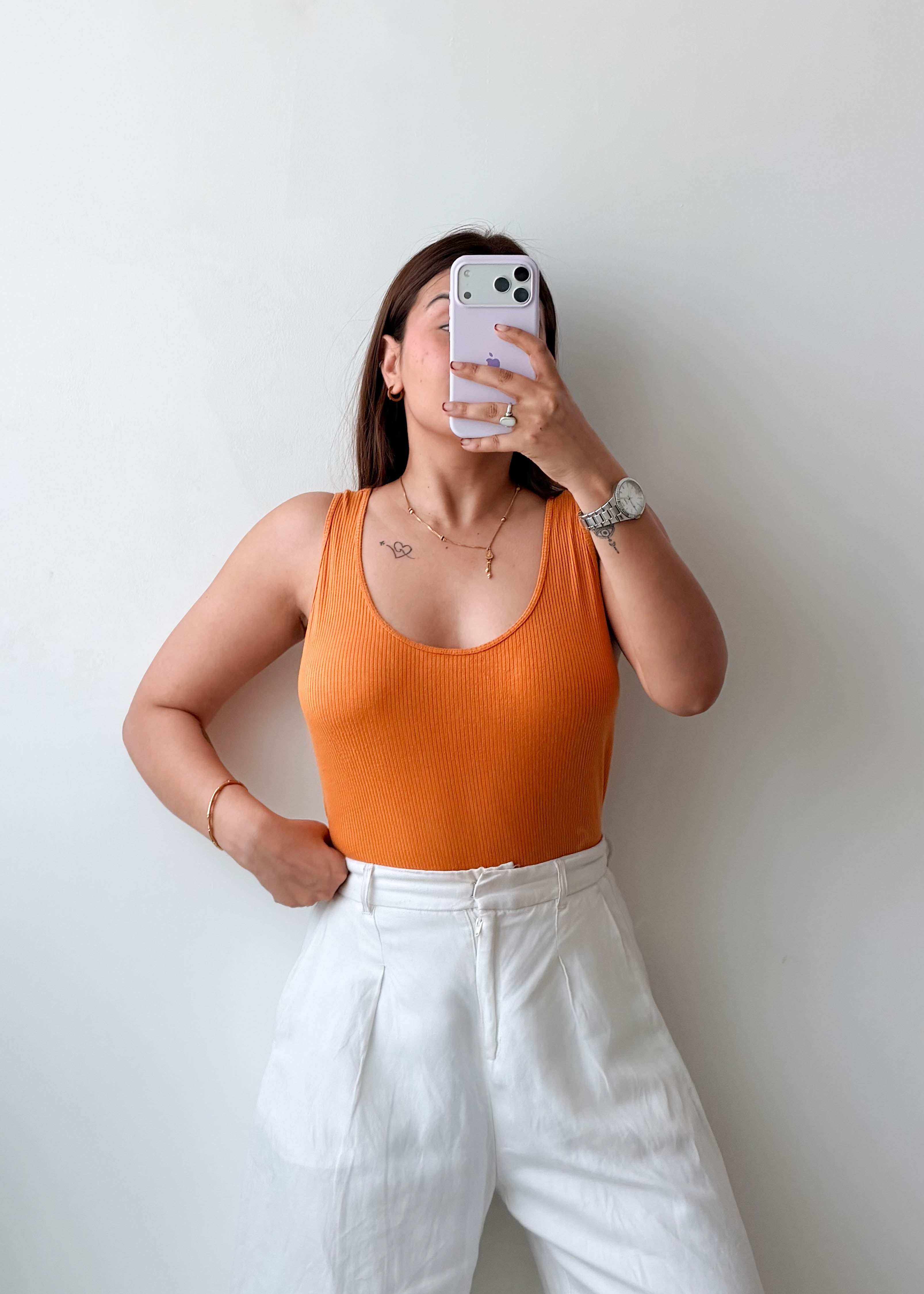 Size XL-XXL Orange Ribbed Scoop Neck Bodysuit