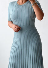 Size M-L Sage Green Pleated Knit Midi Dress