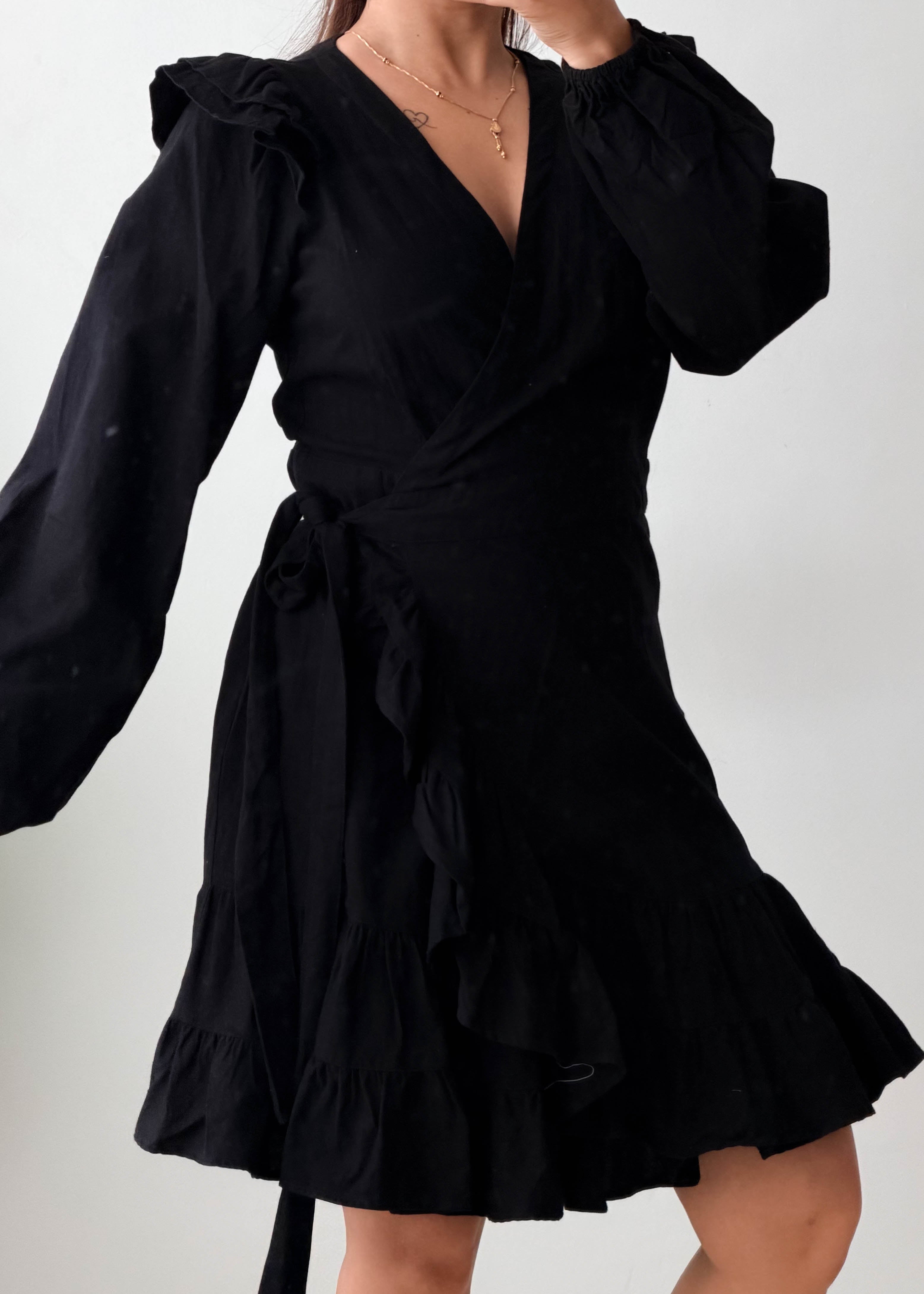 Size M-L Black Wrap Mini Dress