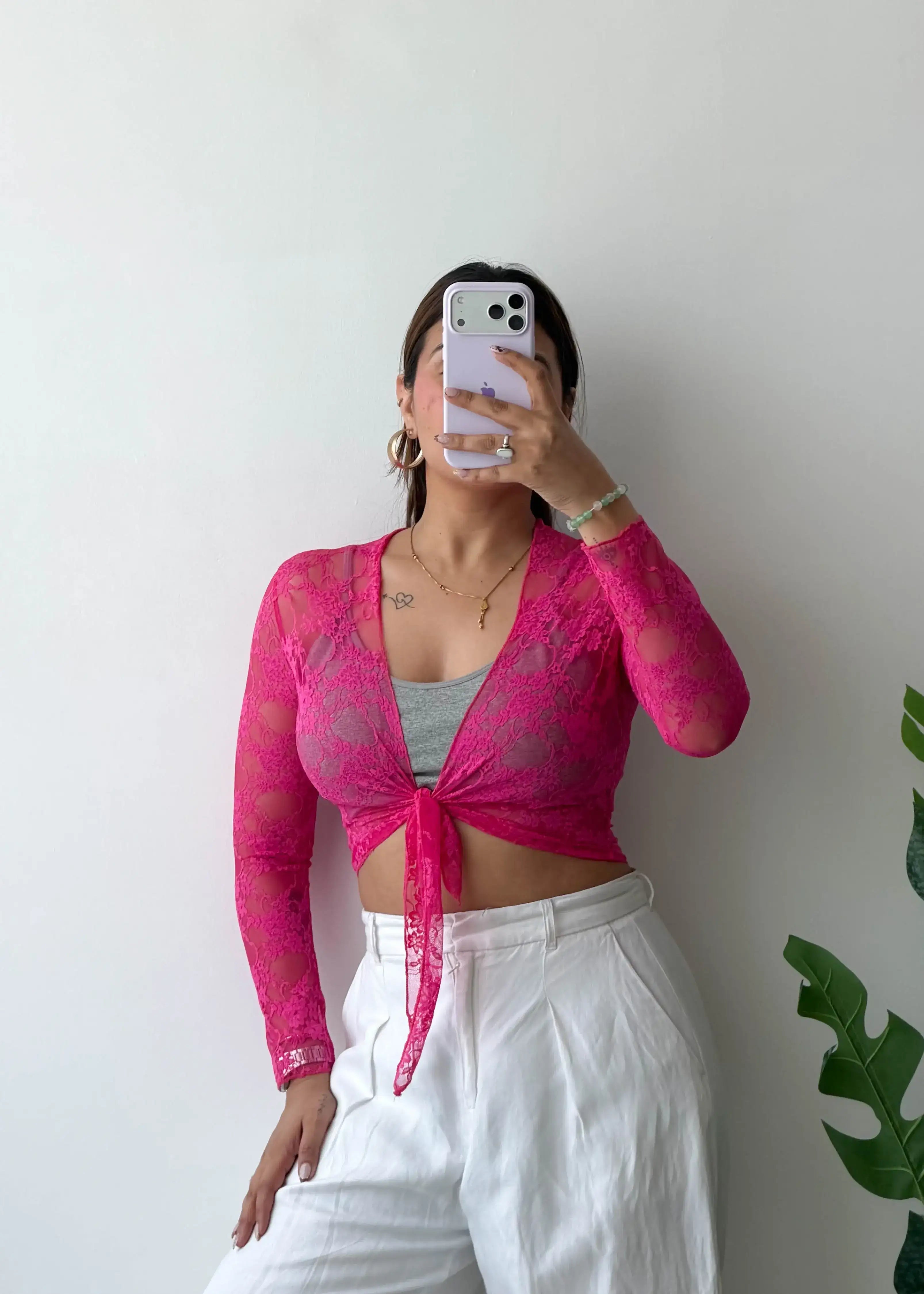 Size XS-M, Pink Sheer Tie-Up Top