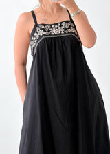 Size L-XL Black Embroidered Flowy Maxi Dress