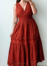 Size M-L Rust Embroidered Midi Dress