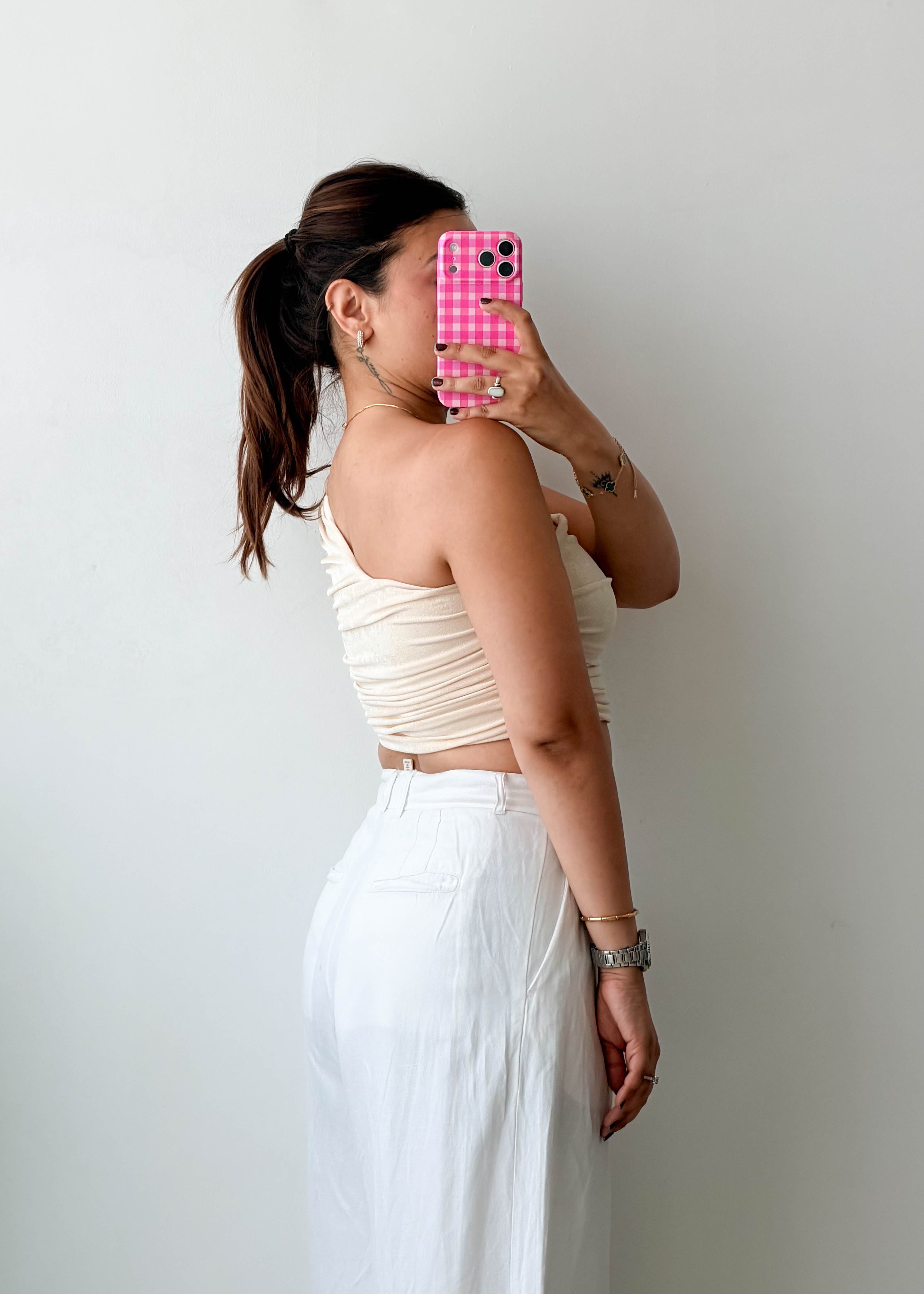 Size XS-S Cream One Shoulder Ruched Top