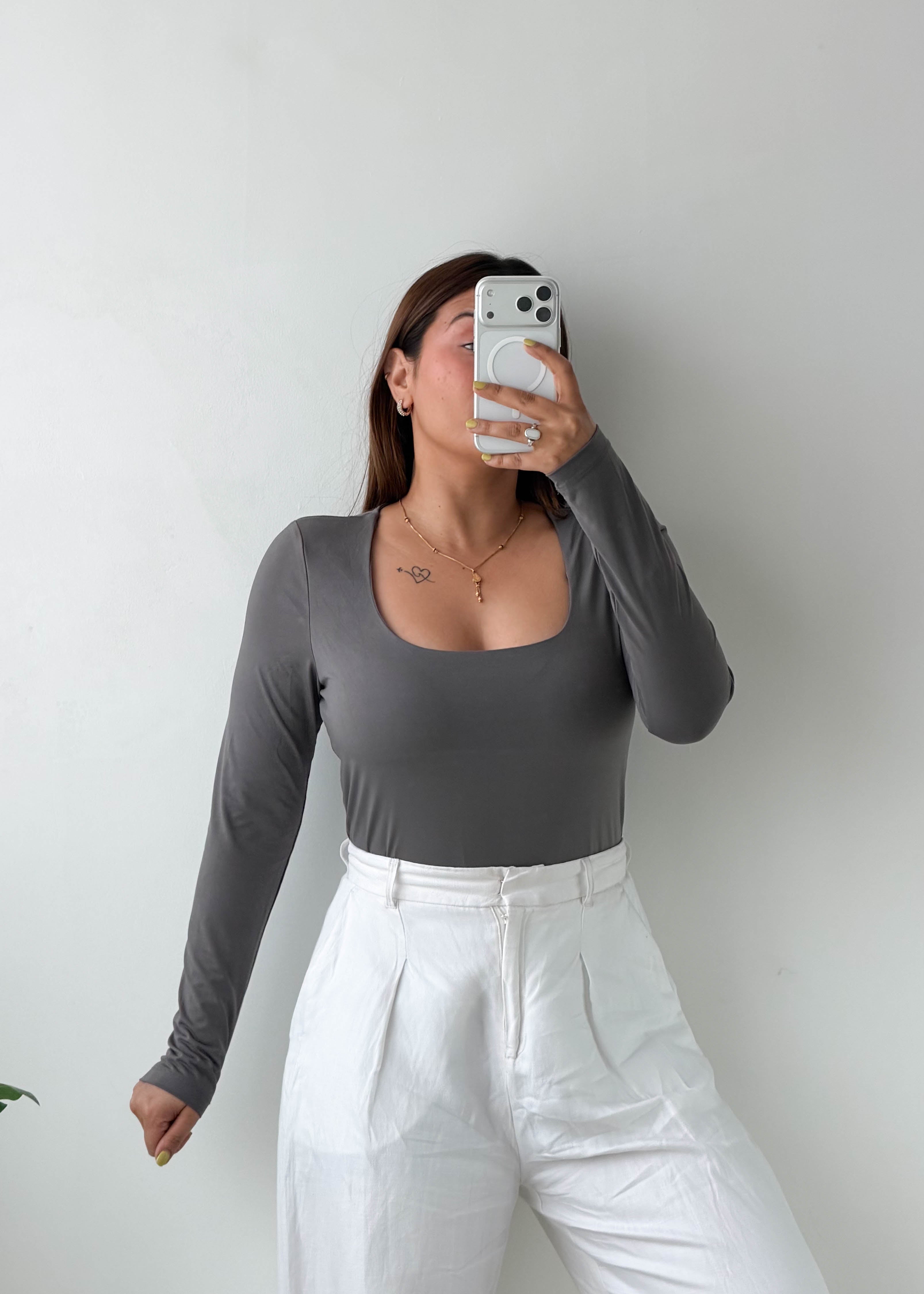 Size M-L Charcoal Square Neck Bodysuit