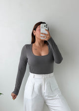 Size M-L Charcoal Square Neck Bodysuit