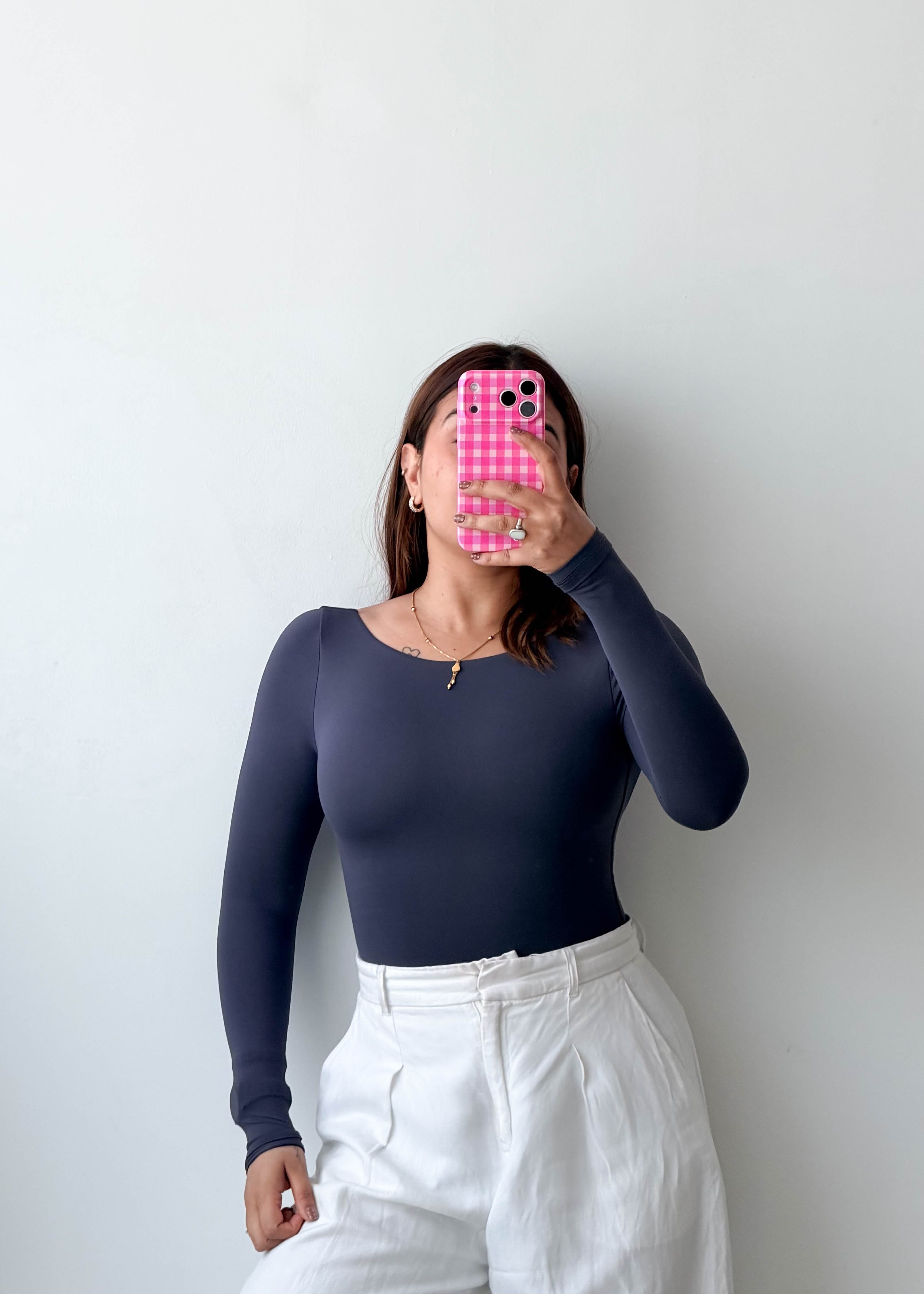Size XS Slate Blue Long Sleeve Bodysuit