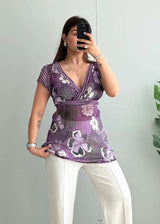 Size L-XL, Lavender Bloom Mesh Top - Closet by Payal