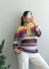 Size S-M, Multi-Color Crochet Stripe Top - Closet by Payal