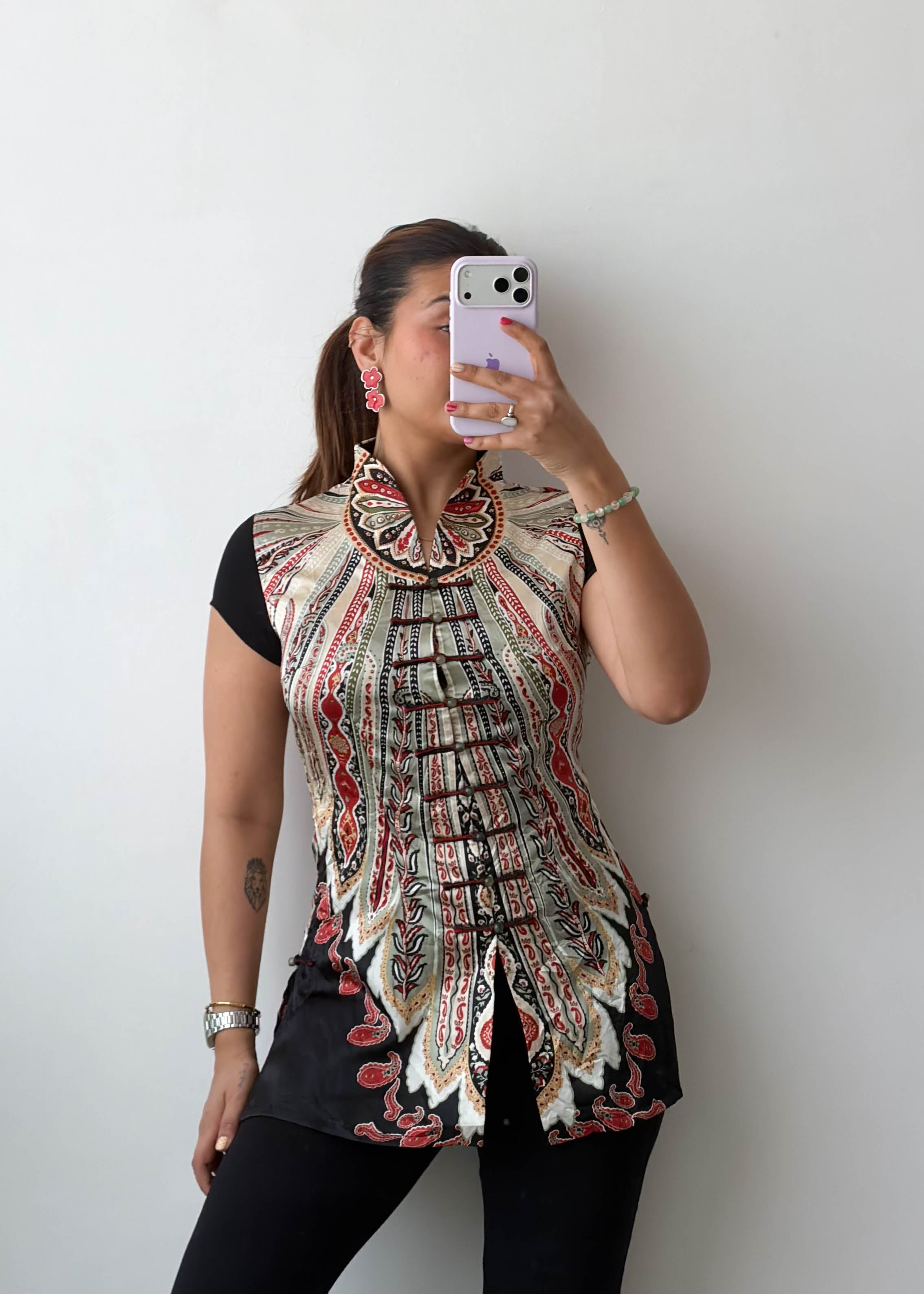 XS-S Multi Ethnic Print Short Cotton Voile Top