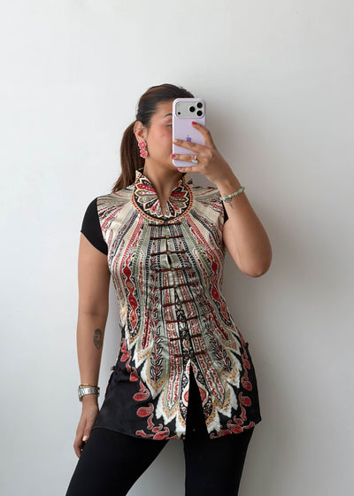 XS-S Multi Ethnic Print Short Cotton Voile Top