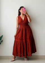 Size M-L Rust Embroidered Midi Dress