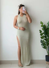 Size XS-S, Sage Green Crochet Maxi Dress