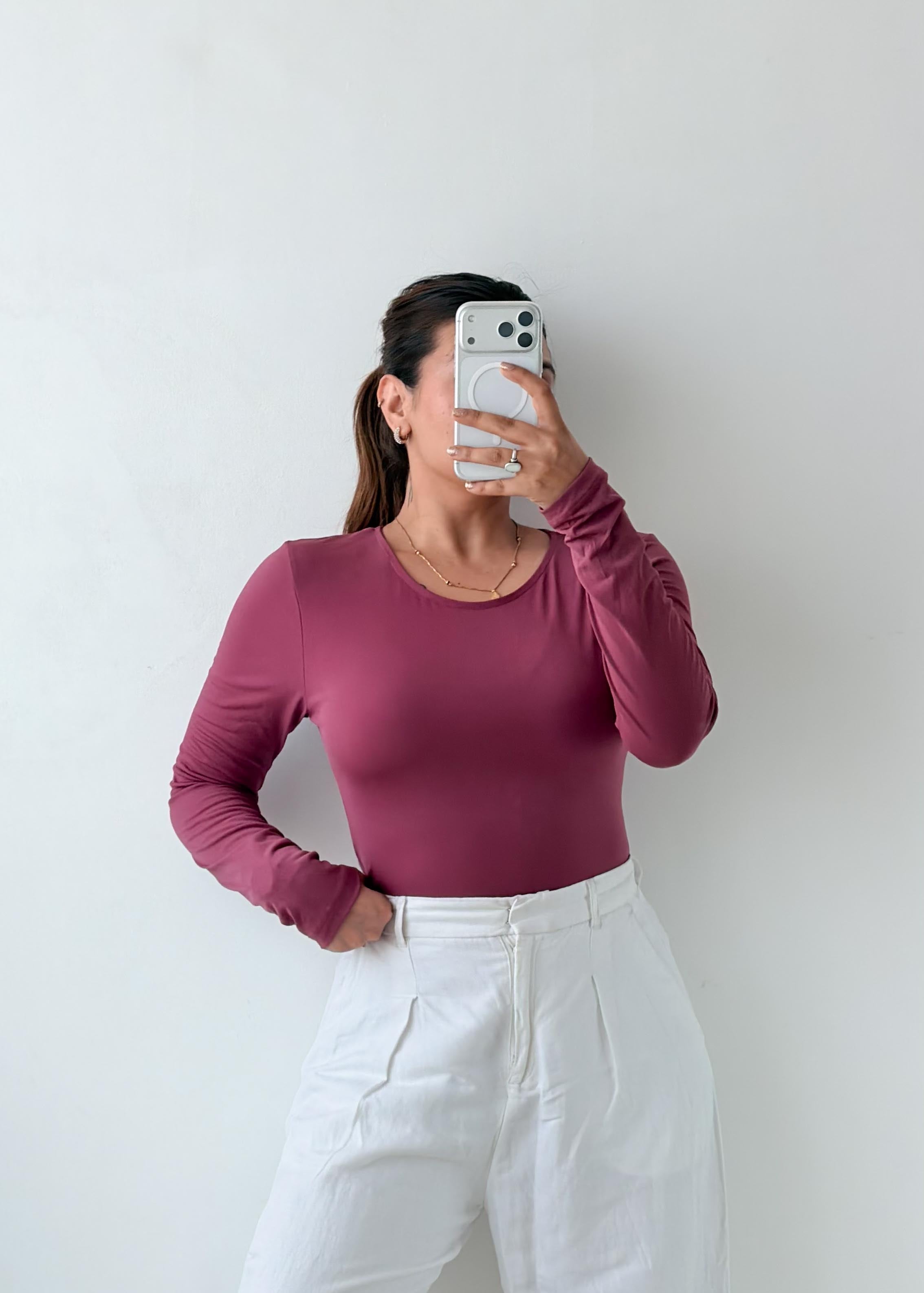 Size M-L Berry Crew Neck Bodysuit